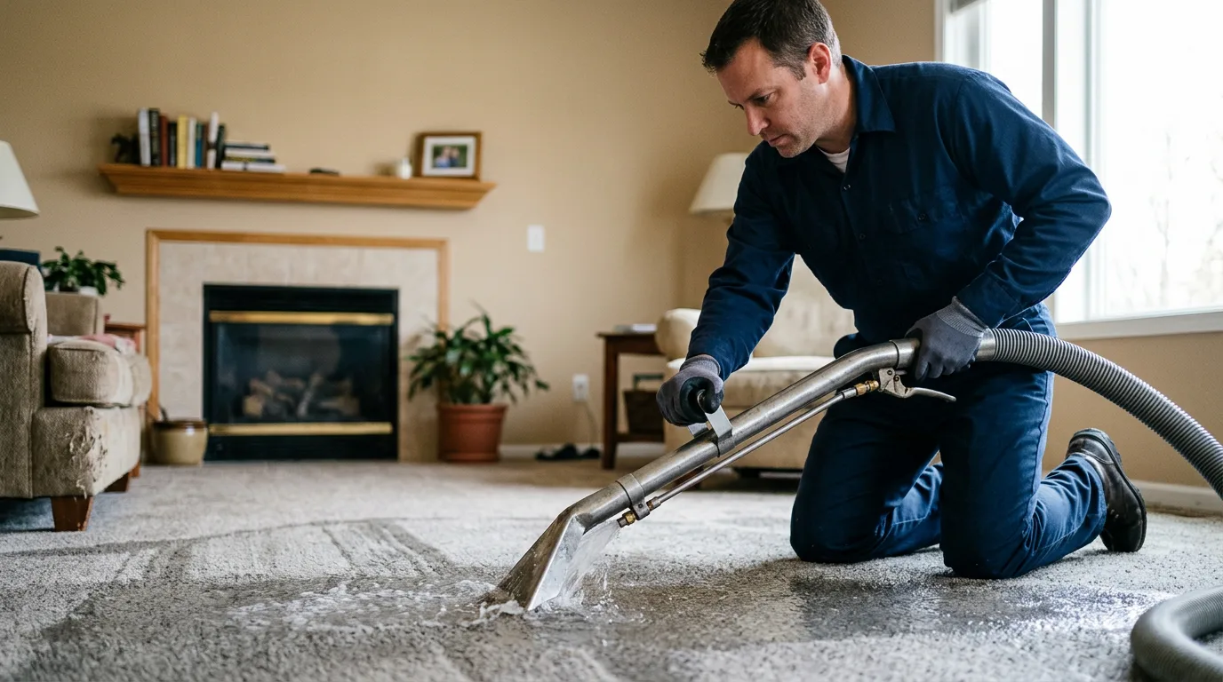 Water damage restoration technician working near Hanna, IN